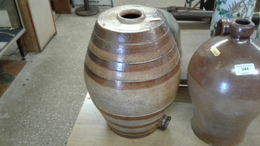 A two gallon stoneware barrel