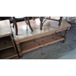 A pine two tier coffee table