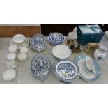 A quantity of teaware ; blue and white tureens; an