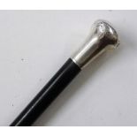 A silver topped and ebonised walking cane