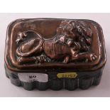 A Victorian copper topped jelly mould embossed wit