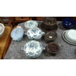 Two blue and white tureens and covers; and a quant