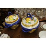 A pair of Portuguese pottery tureens and covers