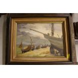 An oil on board study of a fishing boat at Old Hast
