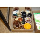 A box of Devonware and pottery items