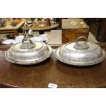 Two silver plated entreé dishes and covers