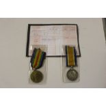 A WW1 pair of medals to Pvt. M W J Jarrett
