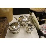 A silver plate three piece teaset