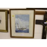 A watercolour study depicting a yacht, signed Muir