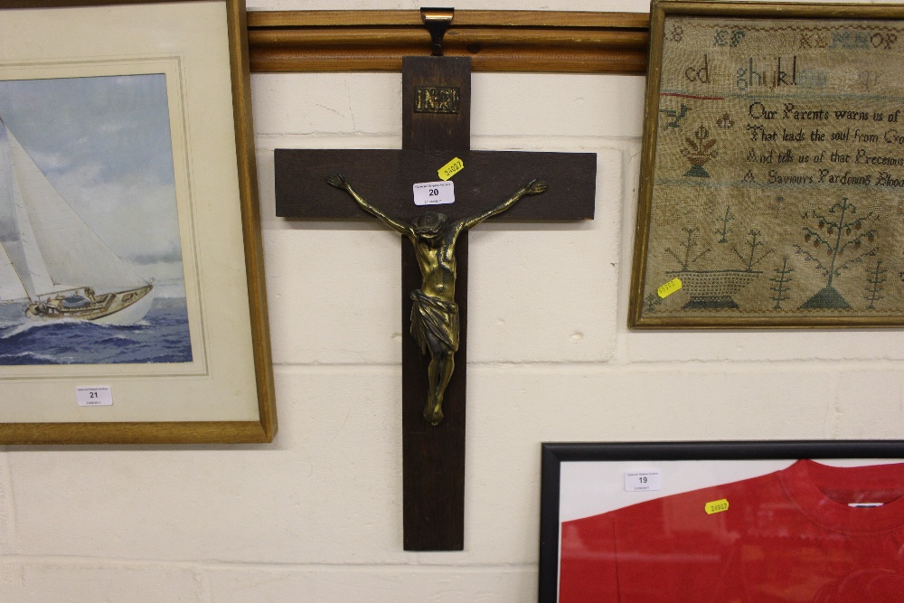 An oak and brass crucifix