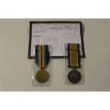 A WW1 pair of medals to Pvt. A Small , Queens Regi