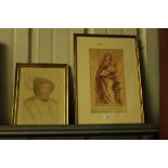 A gilt framed etching depicting Madonna and child;