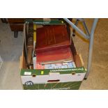 A box of stamp albums, scrap books, catalogues etc