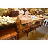 An oak Gothic style open fronted bookcase; togethe