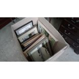 A box of various oil paintings, pictures and print