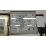 A large gilt framed coloured map depicting various