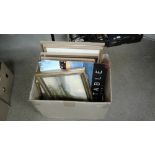 A box of various pictures, prints and oil painting