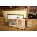 A large gilt framed oleograph study of a windmill,