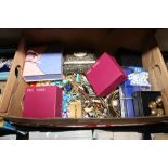 A box of various costume jewellery to include bang