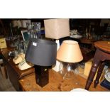 Three various table lamps and shades