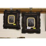 Two framed Victorian ambrotypes contained in carve