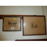 Two pencil signed etchings depicting dogs and kitt