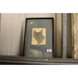 After Satoko Hirano, woodcut study of a cat with i