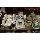 A quantity of various teaware; a pottery salt jar;