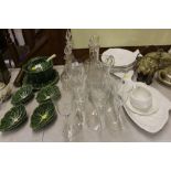 A collection of glassware to include cordial jug,