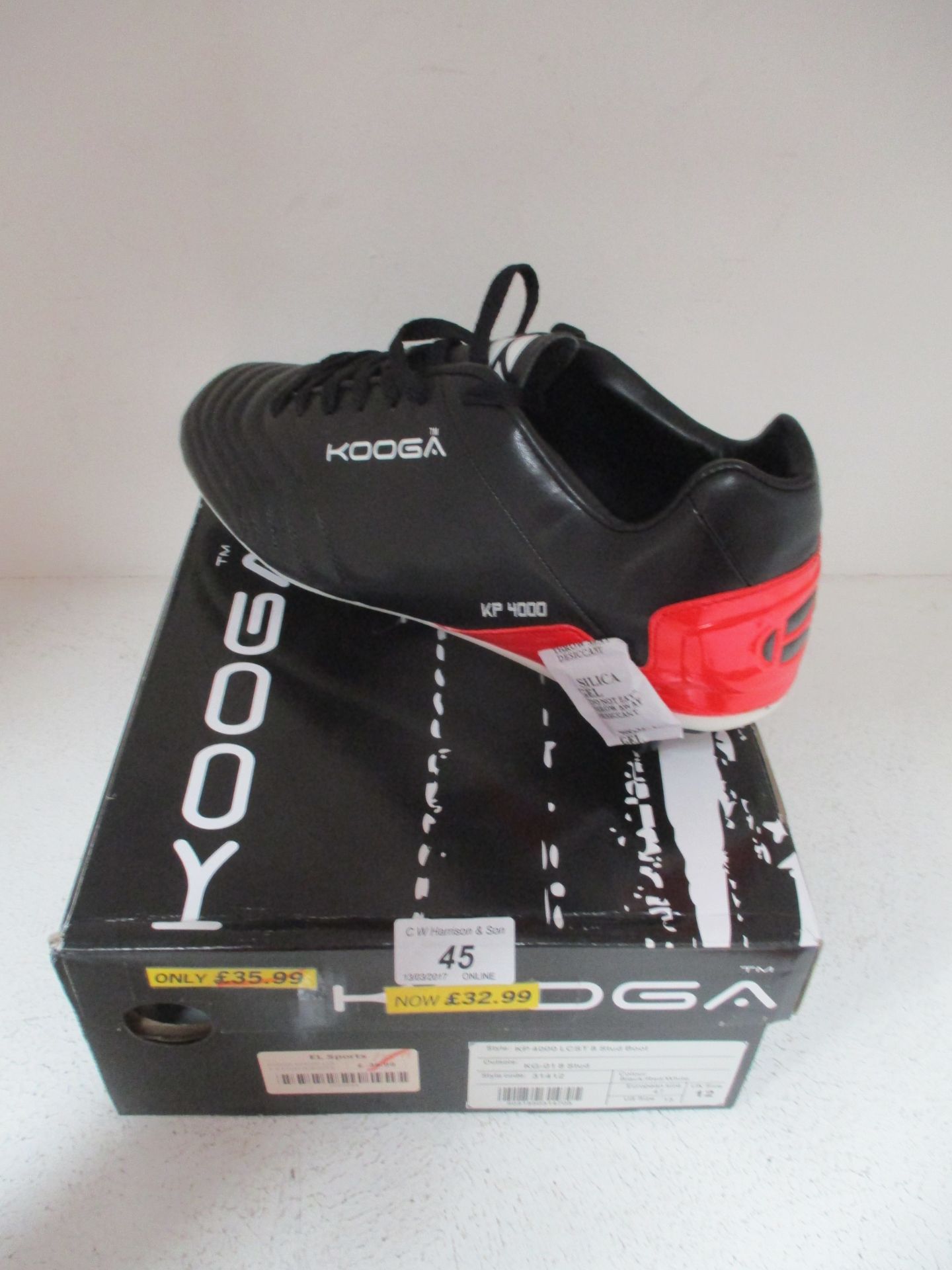 A pair of Kooga KP4000 LCST 8 stud rugby boots size 12