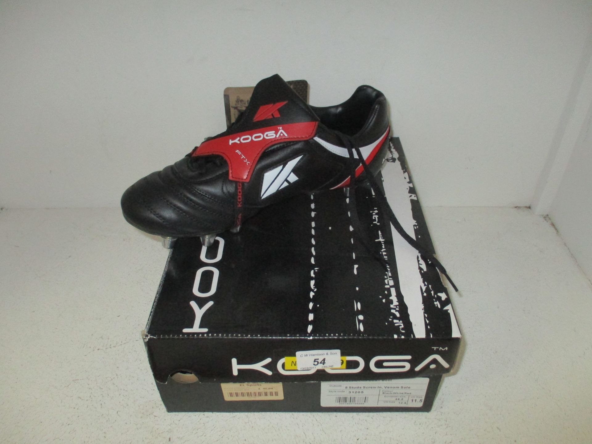 A pair of Kooga Classic FTX LCST Venom sole rugby boots size 11.