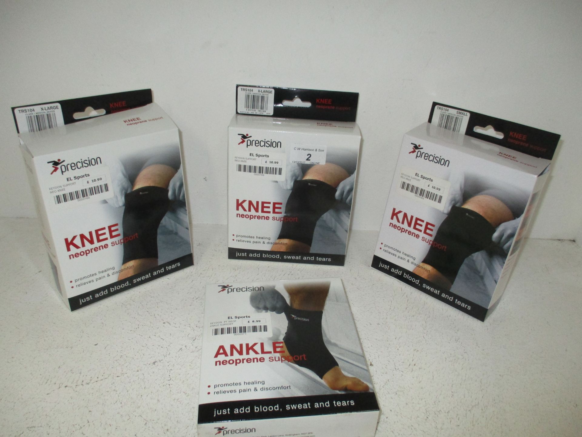 4 x items - 3 x Precision Neoprene knee supports and a Precision Neoprene ankle support