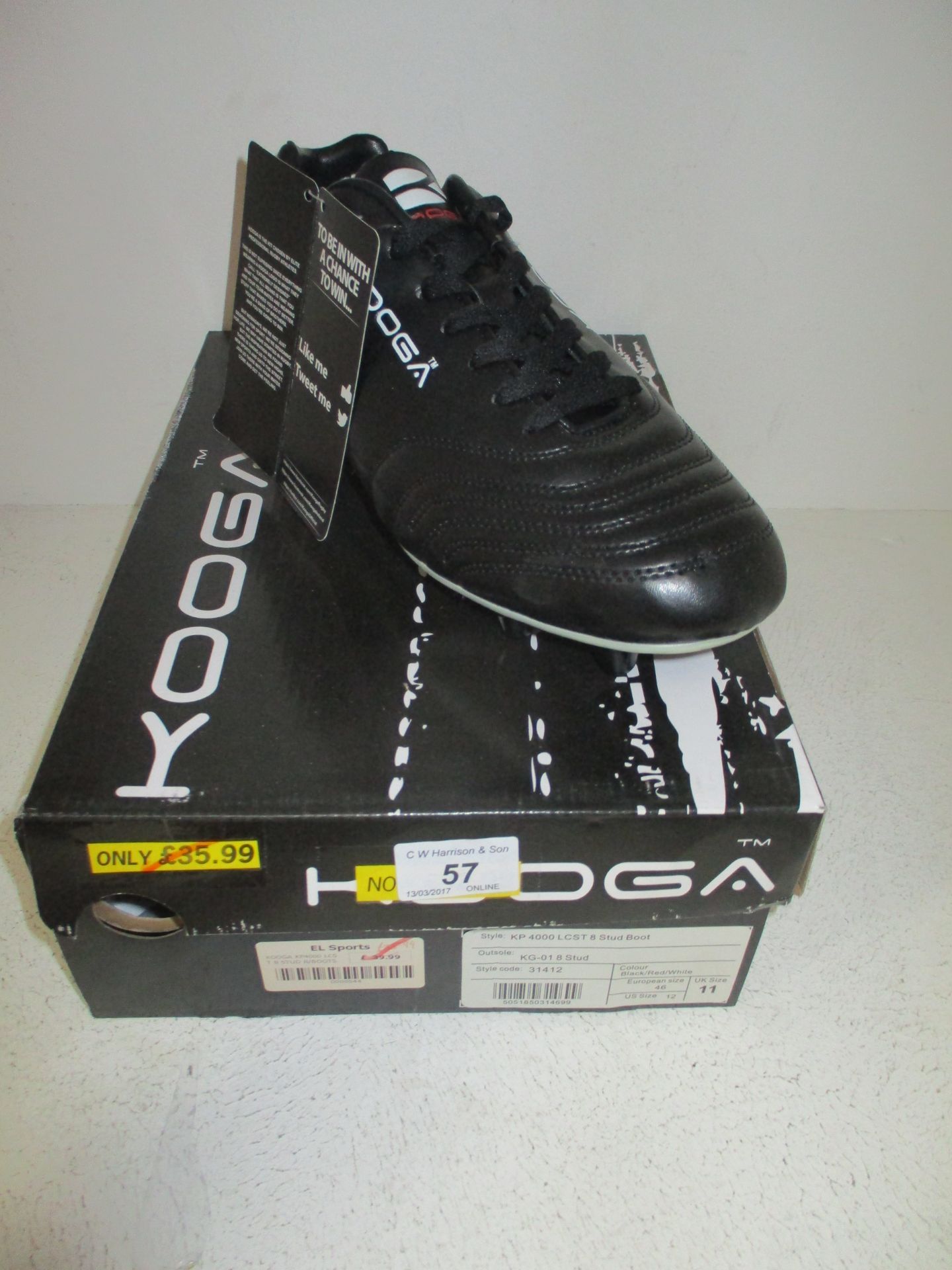 A pair of Kooga 4000 LCST 8 stud rugby boots size 11