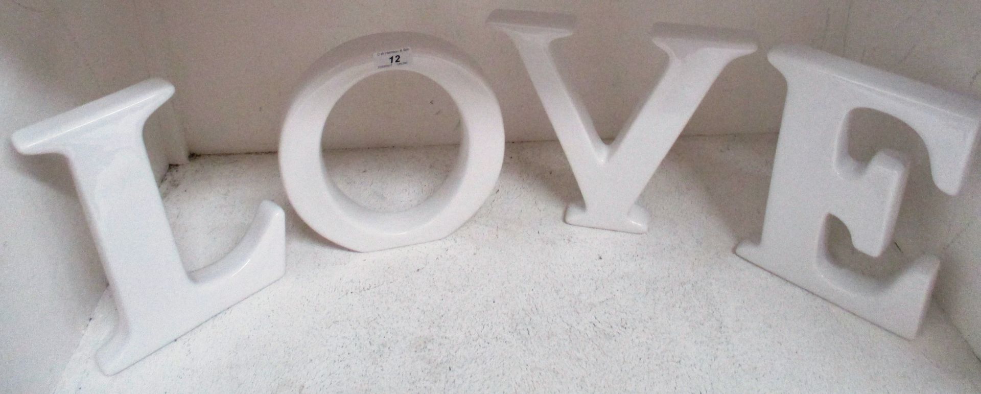 4 x gloss white ceramic letters "LOVE"