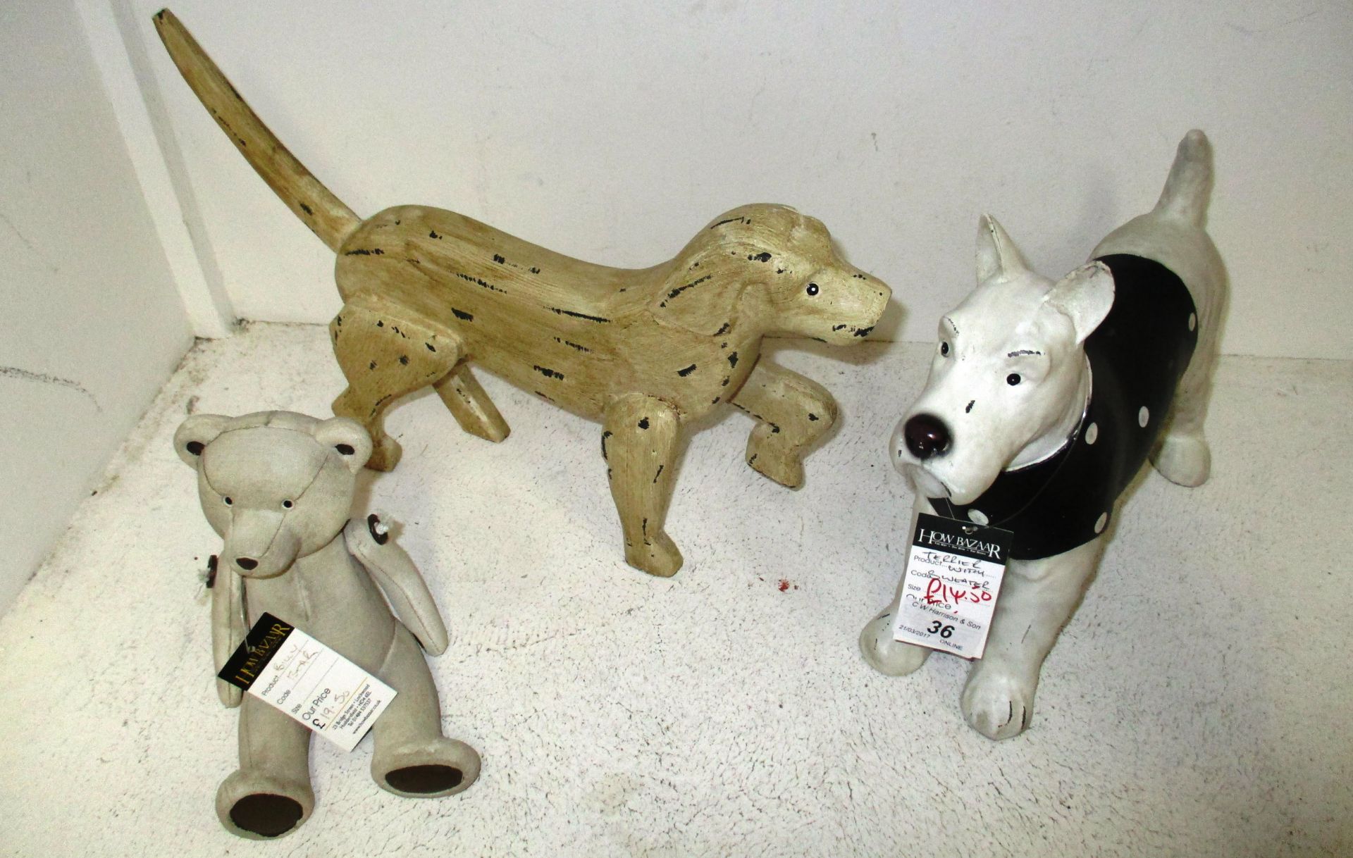 3 x assorted ornaments - terrier with sweater,