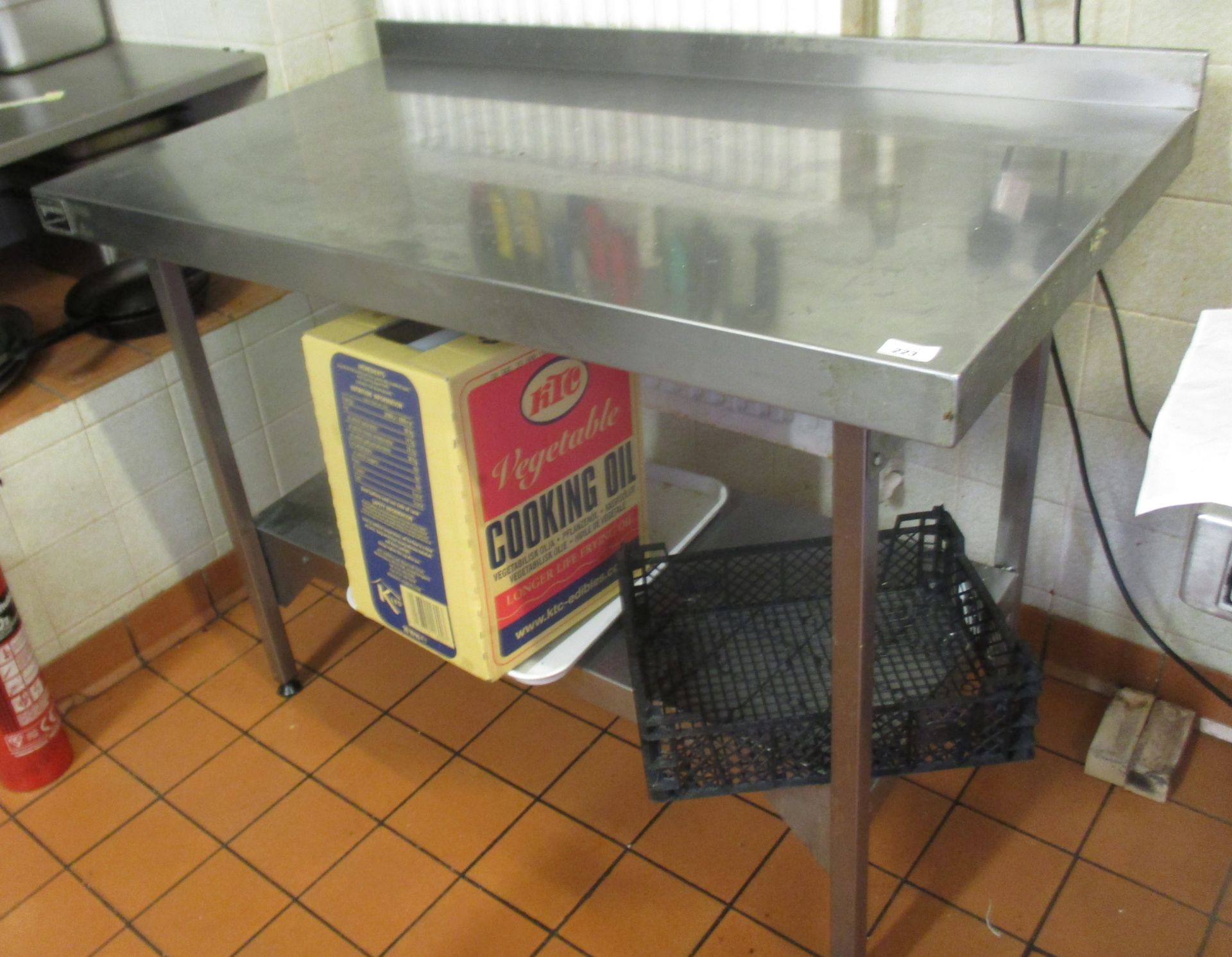 A Victor stainless steel two tier preparation table - 1290 x 66cm.