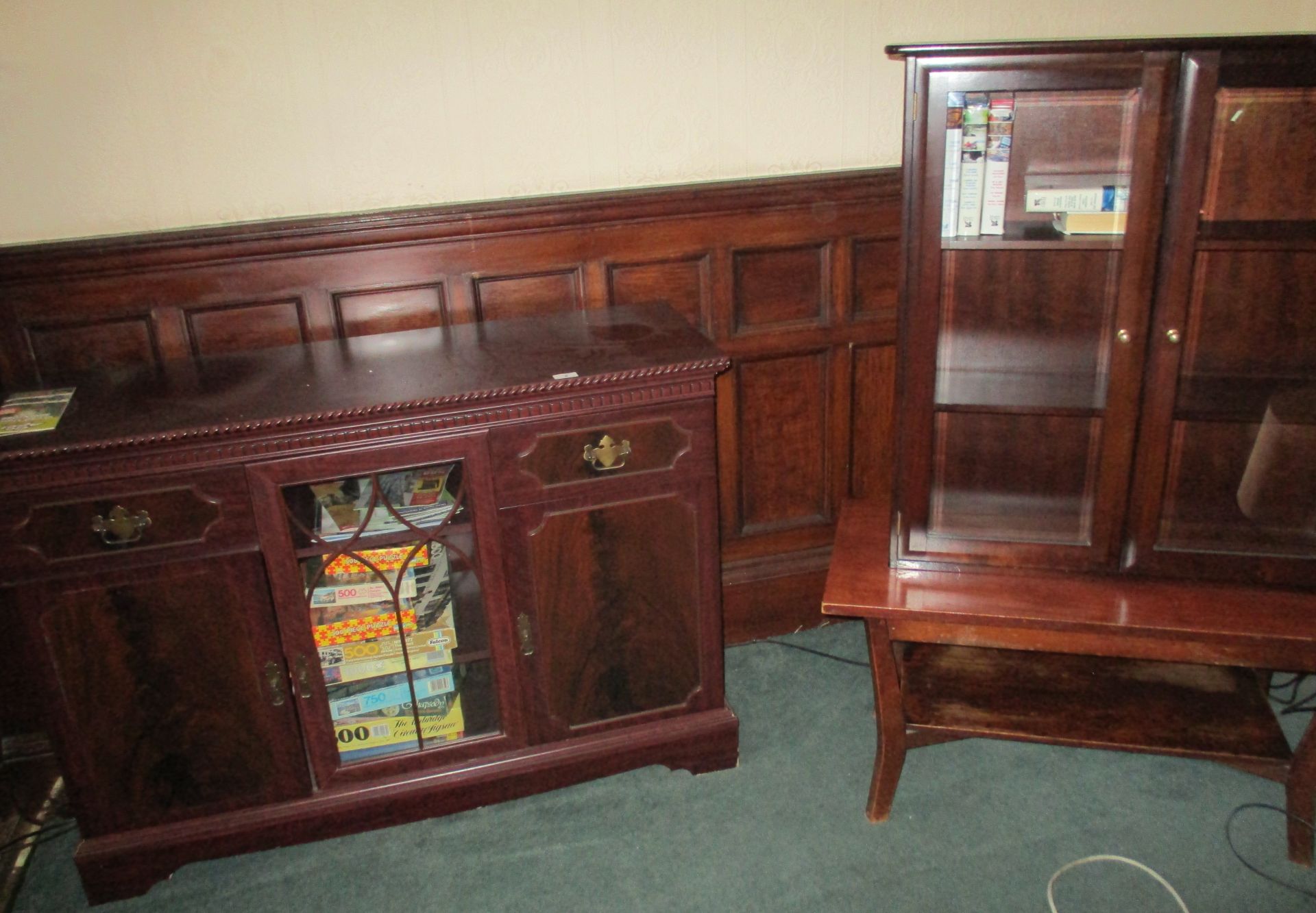 Reproduction mahogany two drawer three door low wall unit 120cm,