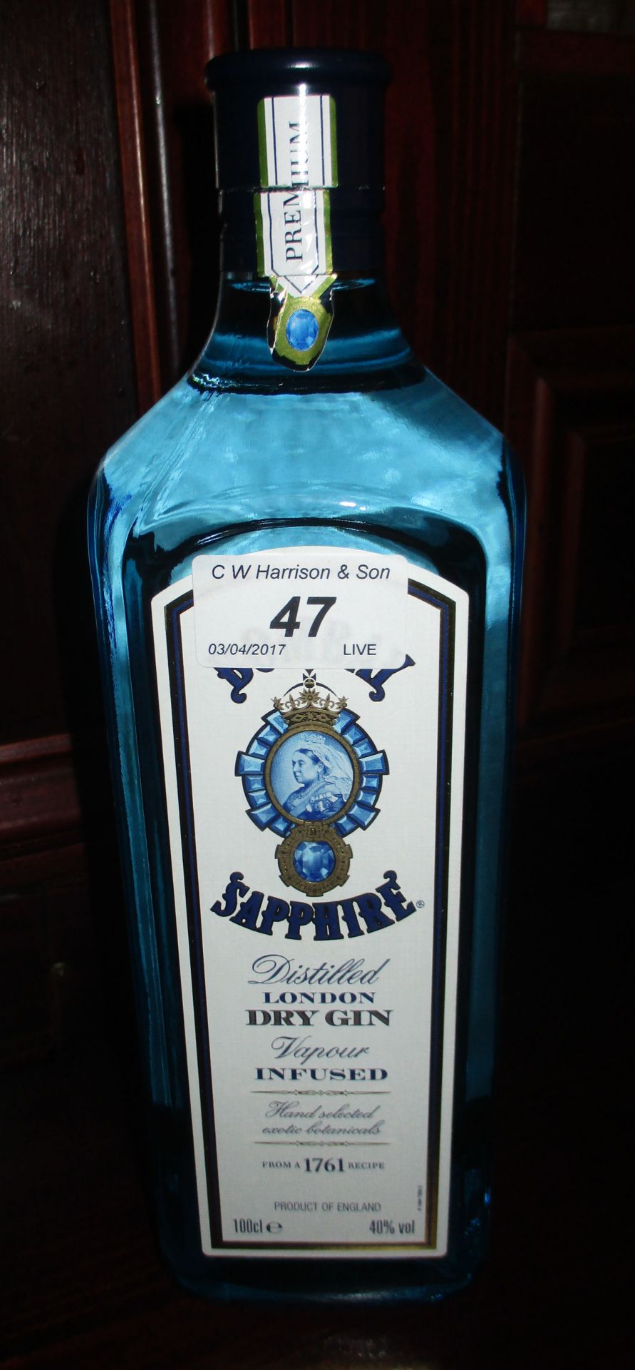100cl bottle of Bombay Sapphire London Dry Gin.