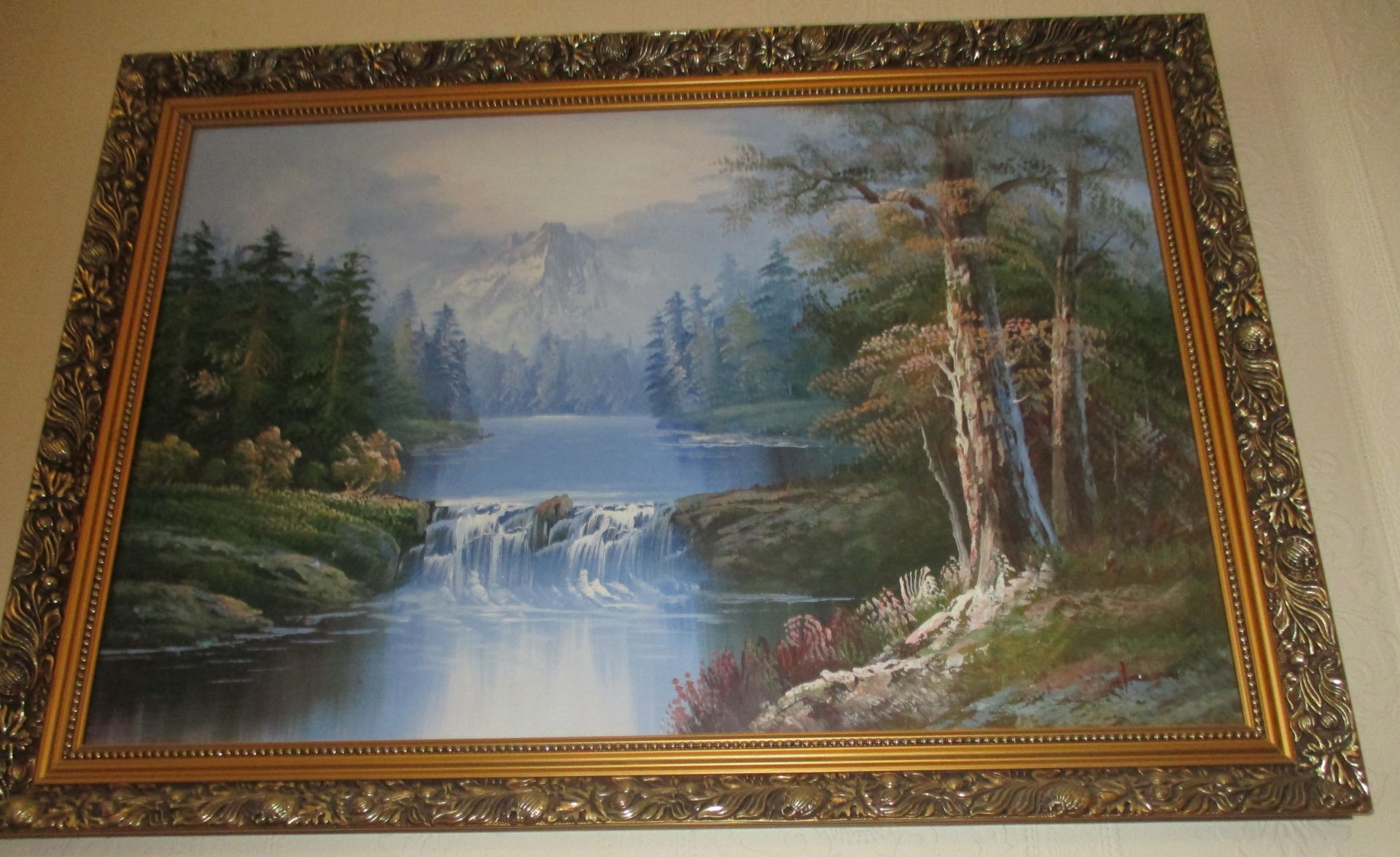 'Hanson' ornate gilt framed oil painting "River with mountains backdrop" 62 x 86cm and another - Image 2 of 2