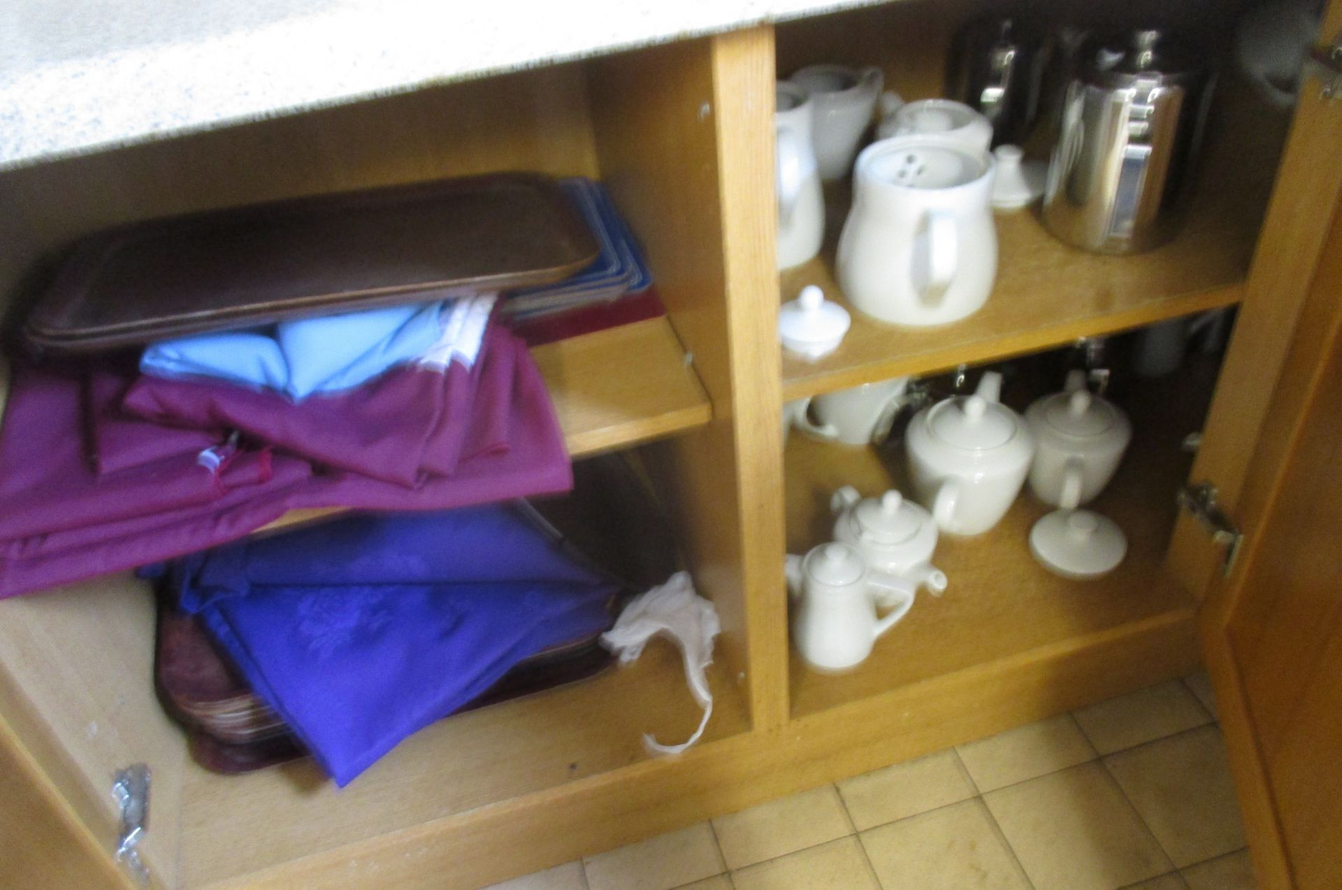 Contents to two base cupboards, part work surface and wall cupboard - stainless steel vacuum flasks, - Image 3 of 3