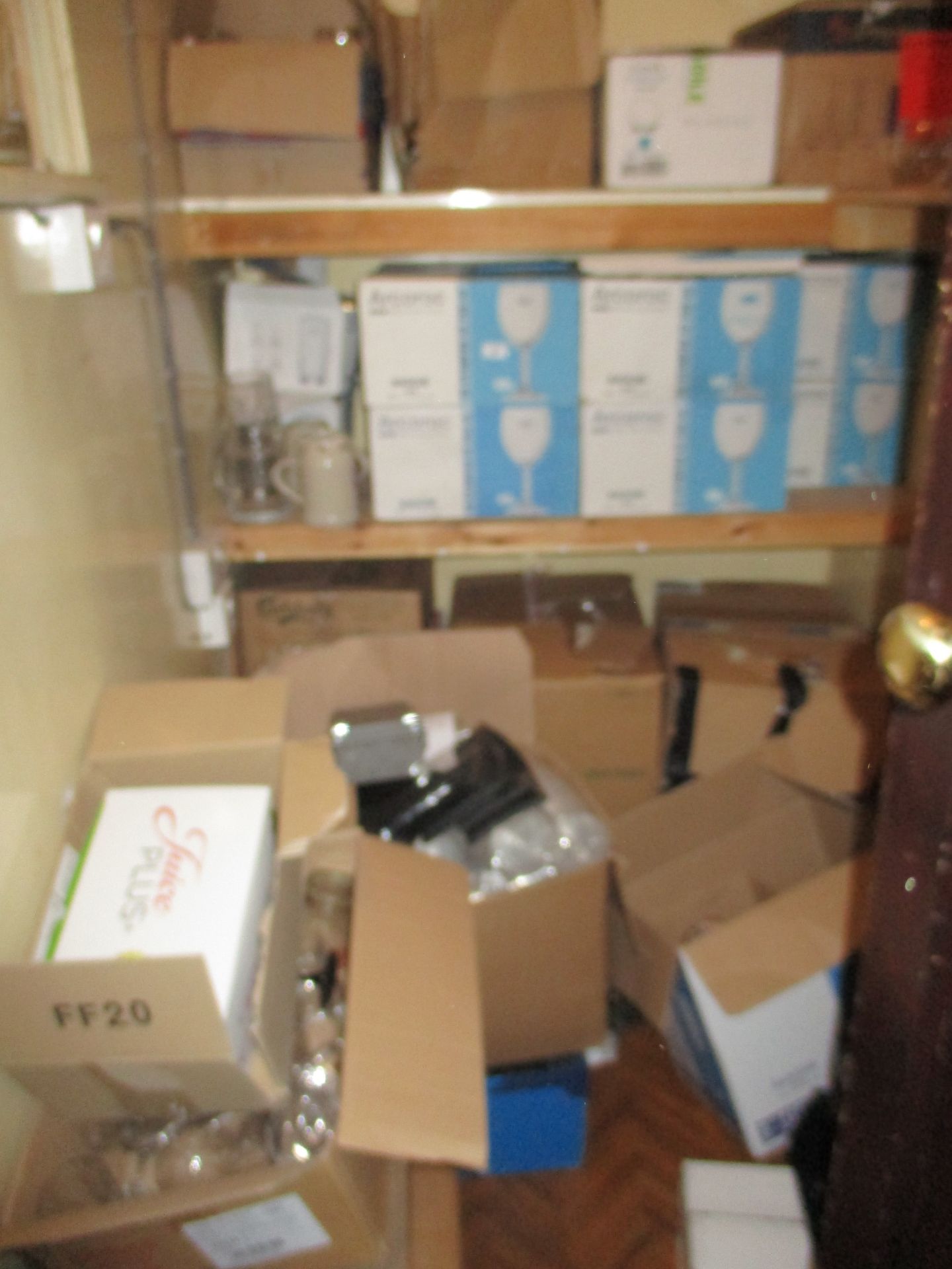 Remaining contents to store - large quantity of drinking glasses, flat screen monitor, etc.