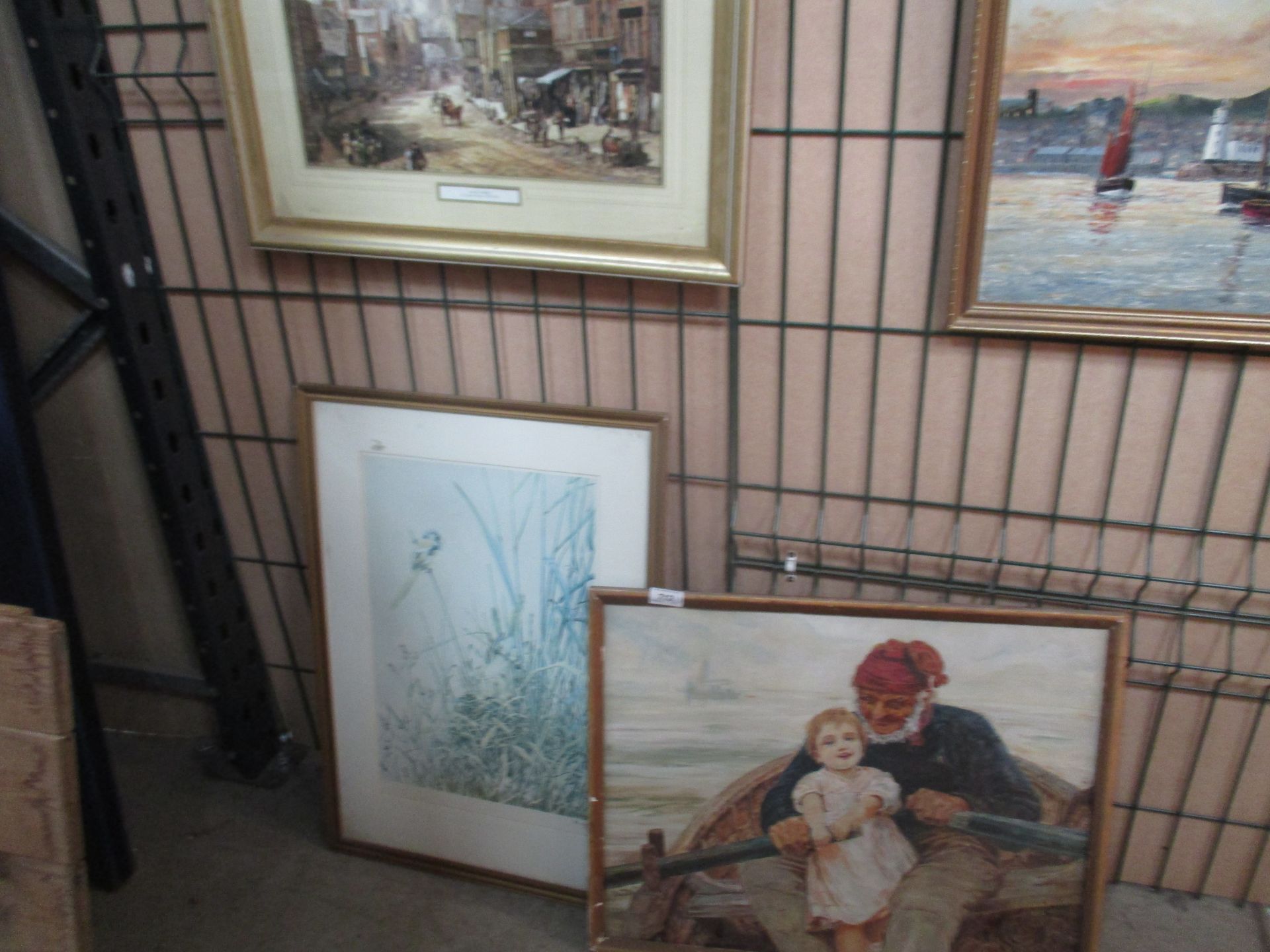 Nora Cahill framed oil on board 'Fisherman and child rowing' 44 x 56cm and 2 other prints (3)