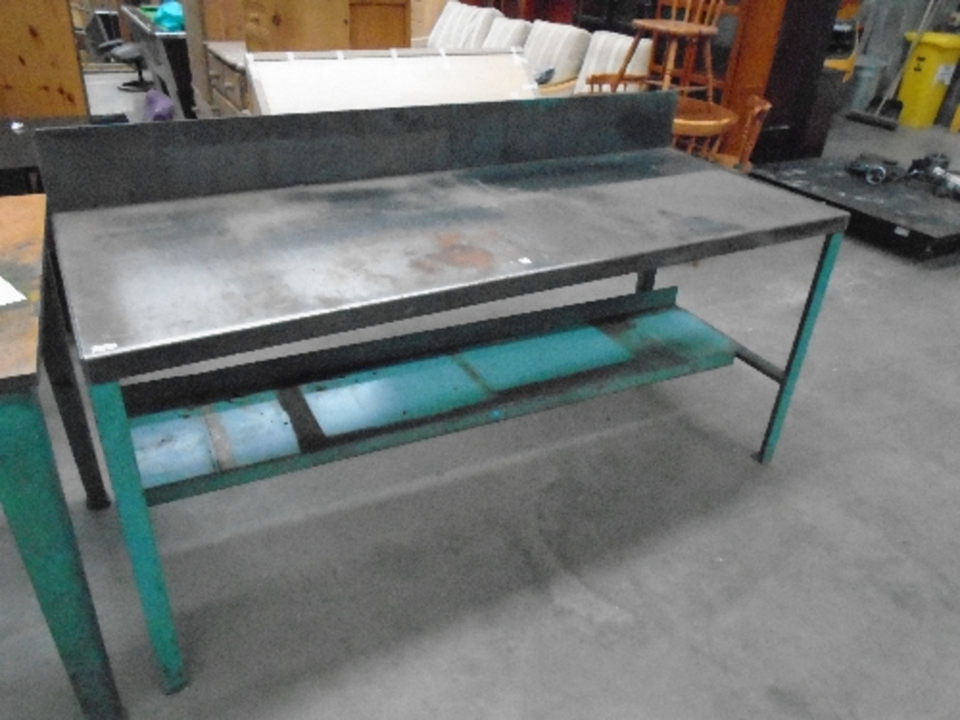 A large metal work bench 76 x 200cm