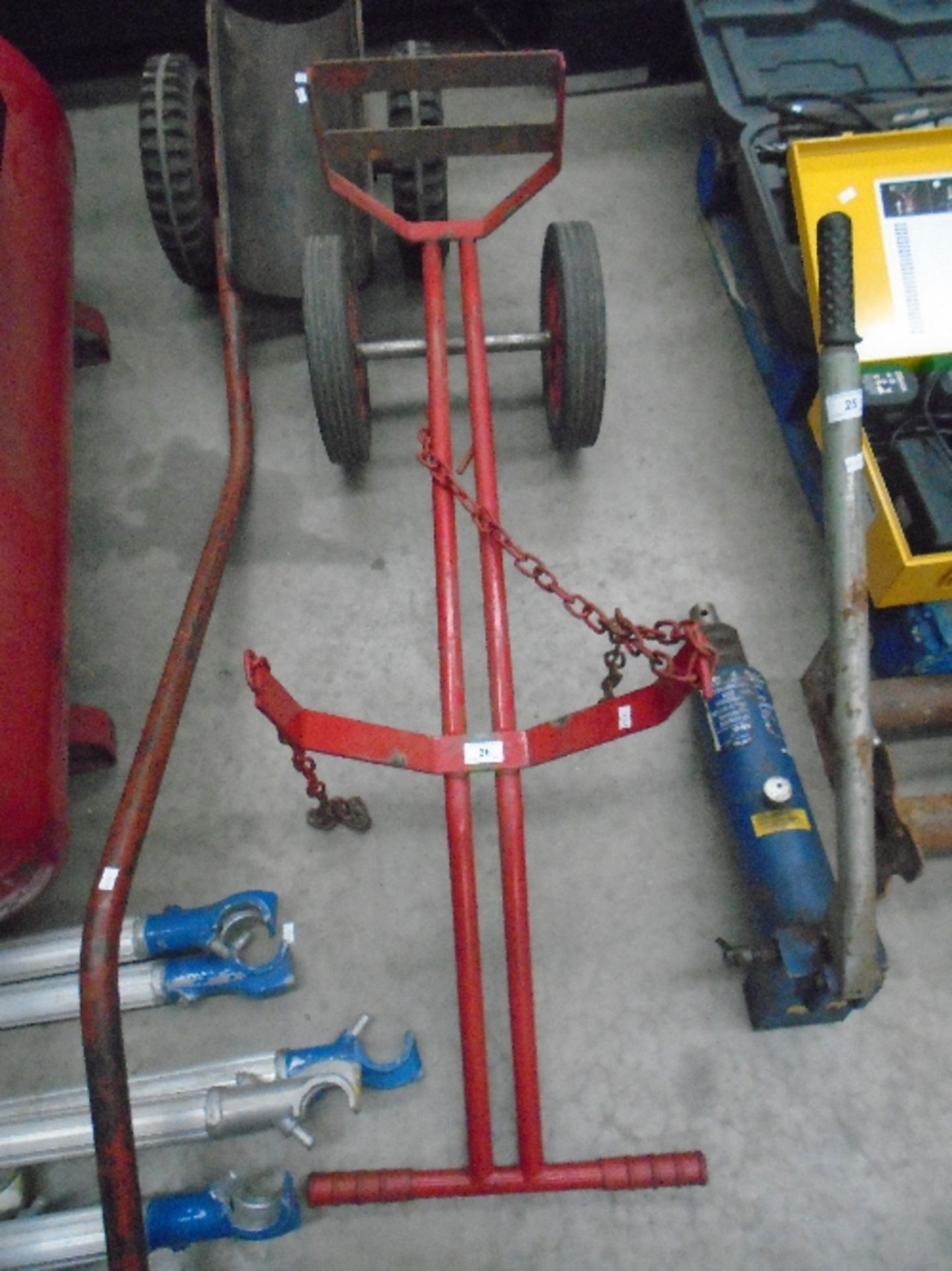 A red metal bottle trolley