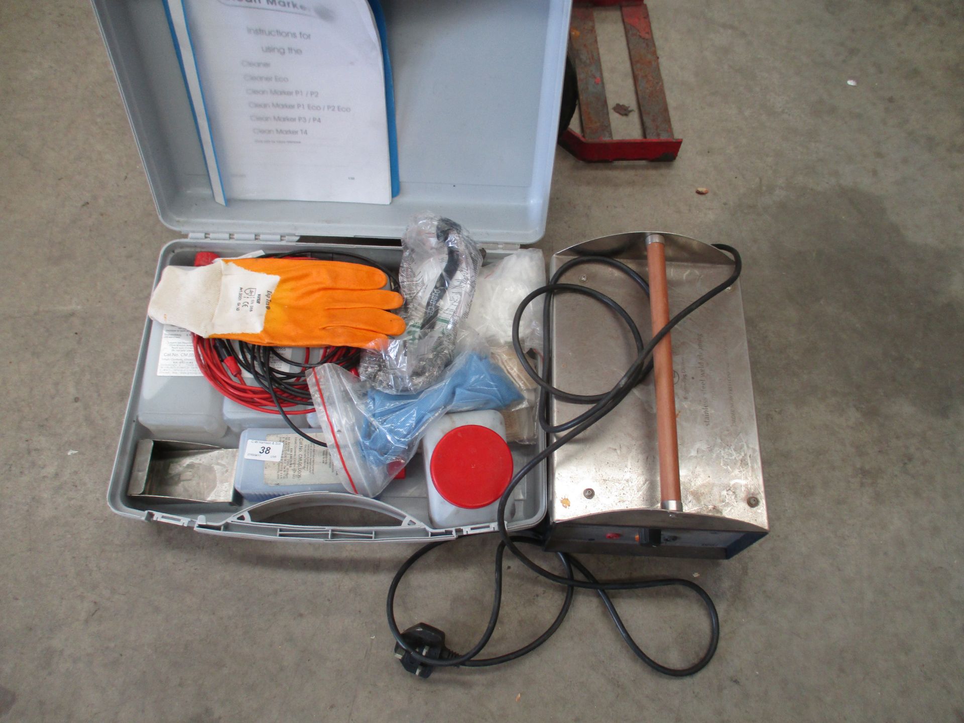 A Greising Clean Marker industrial stainless steel weld cleaning kit in case (as seen) with