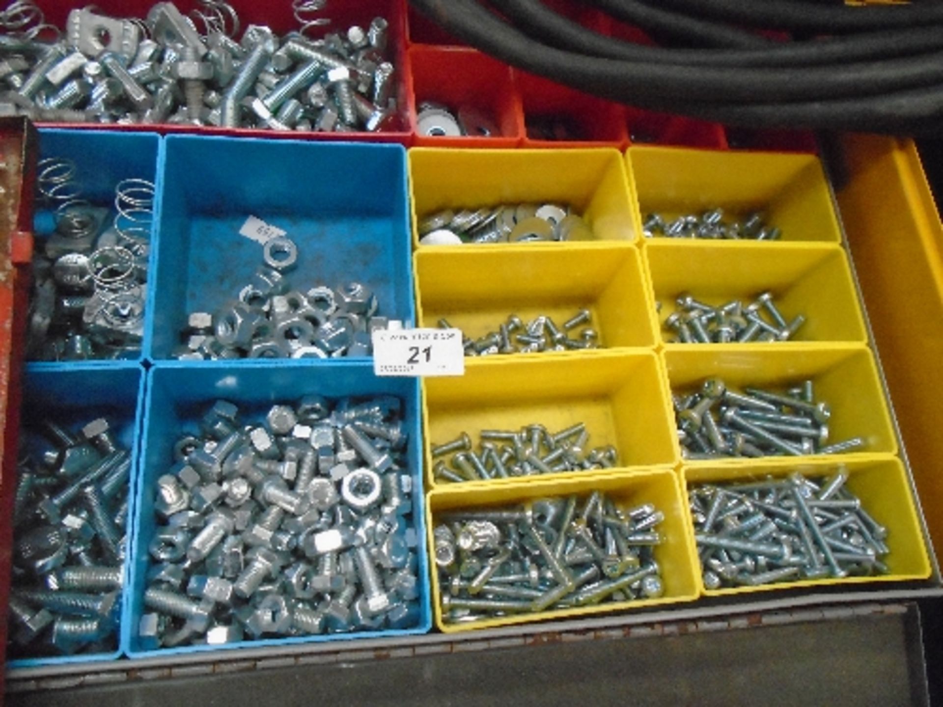 Quantity of assorted nuts and bolts in case