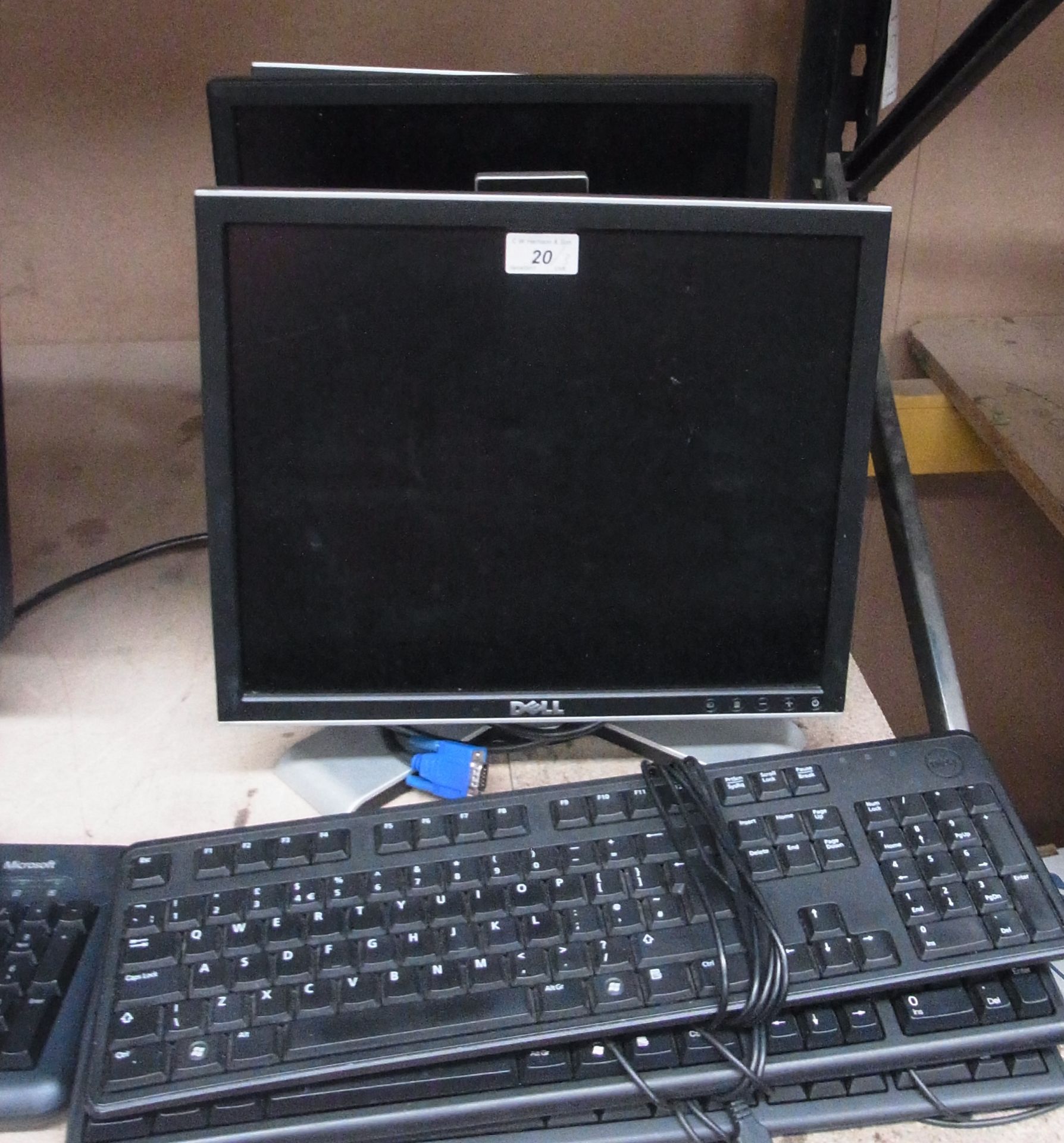 3 x 17" LCD monitors by Dell complete with keyboards, power leads,