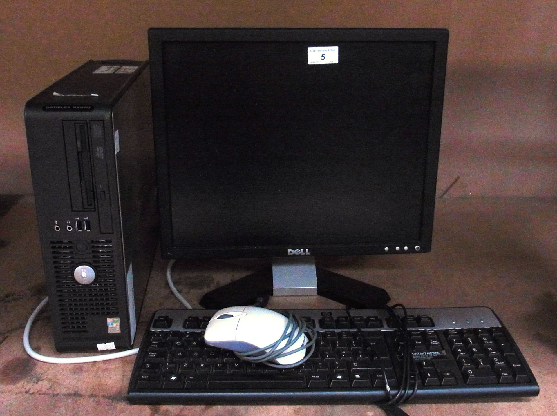 A Dell Optiplex GX620 tower computer - power lead, complete with a Dell 17" LCD monitor,