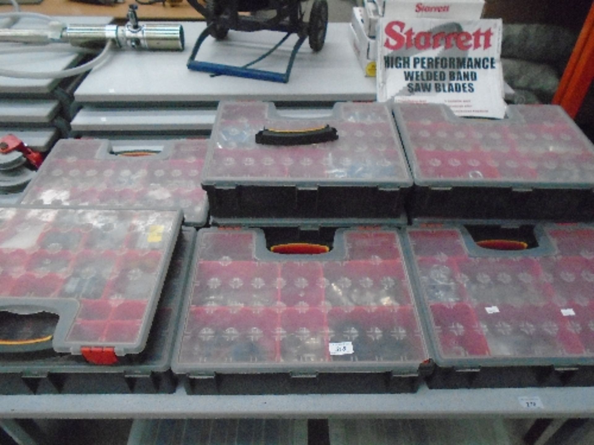 9 x plastic tool cases with contents - assorted electrical spare parts