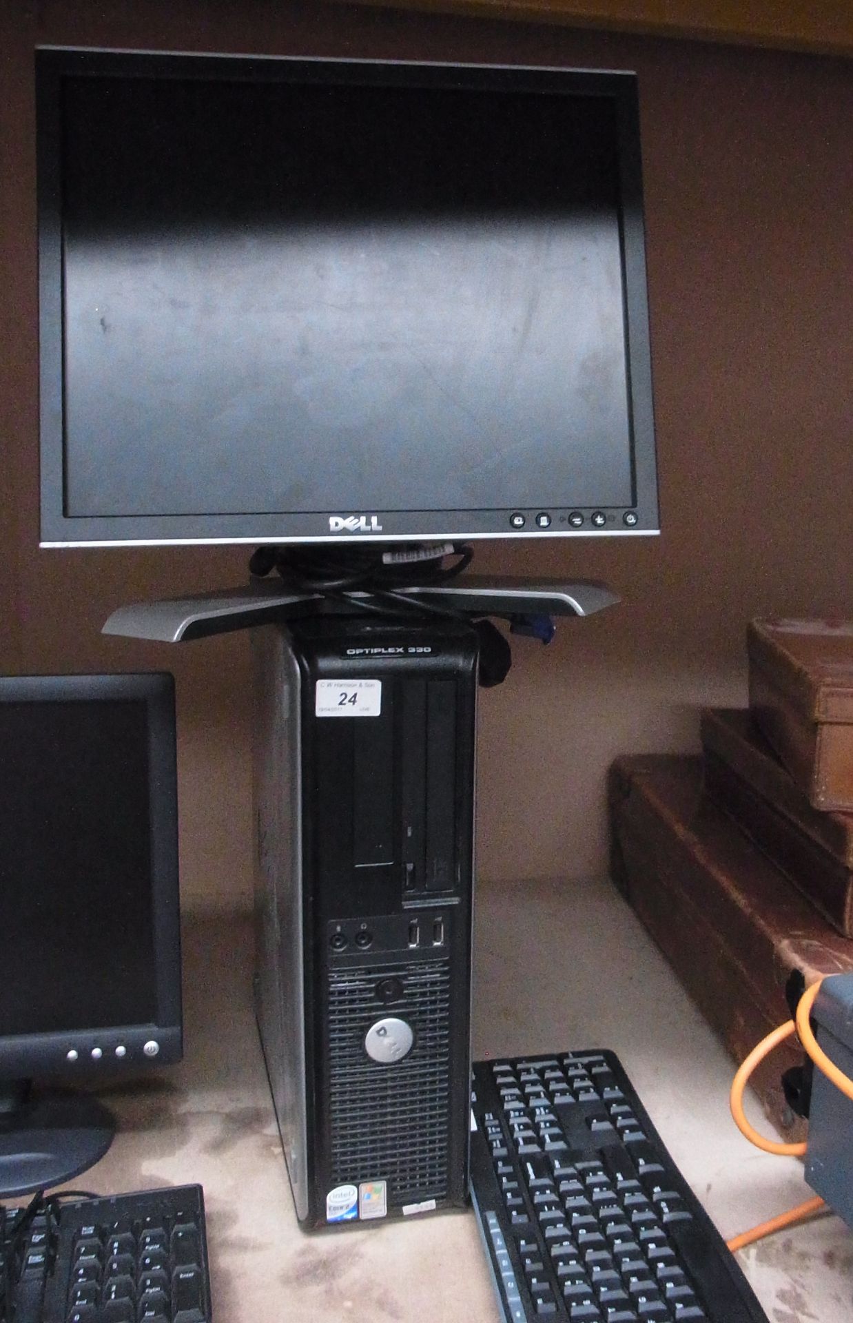 A Dell Optiplex 330 tower computer - power lead, complete with a Dell 17" LCD monitor - power lead,